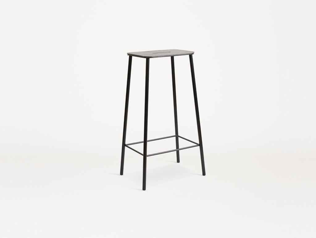 Adam Stool Leather by Frama  - H 76cm / Anthracite Leather Top / Black Powder Coated Steel Frame