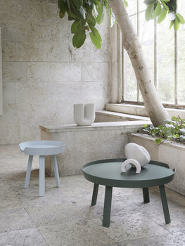Muuto Around Table - Small in Light Blue Ash, Large in Dark Green