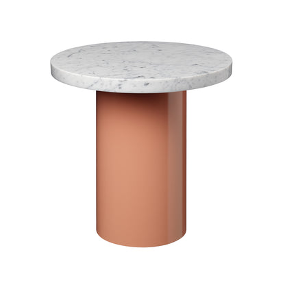 CT09 Enoki Side Table by e15 - D 40 H 40 / Bianco Carrara Marble Tabletop / Beige Red Steel Base