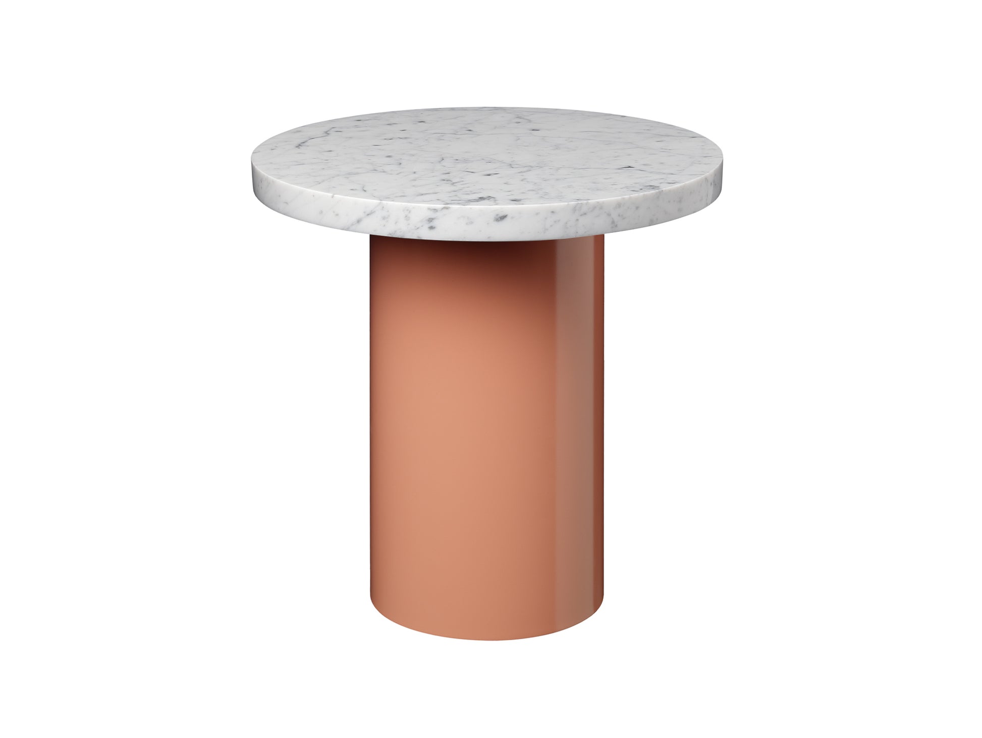 CT09 Enoki Side Table by e15 - D 40 H 40 / Bianco Carrara Marble Tabletop / Beige Red Steel Base