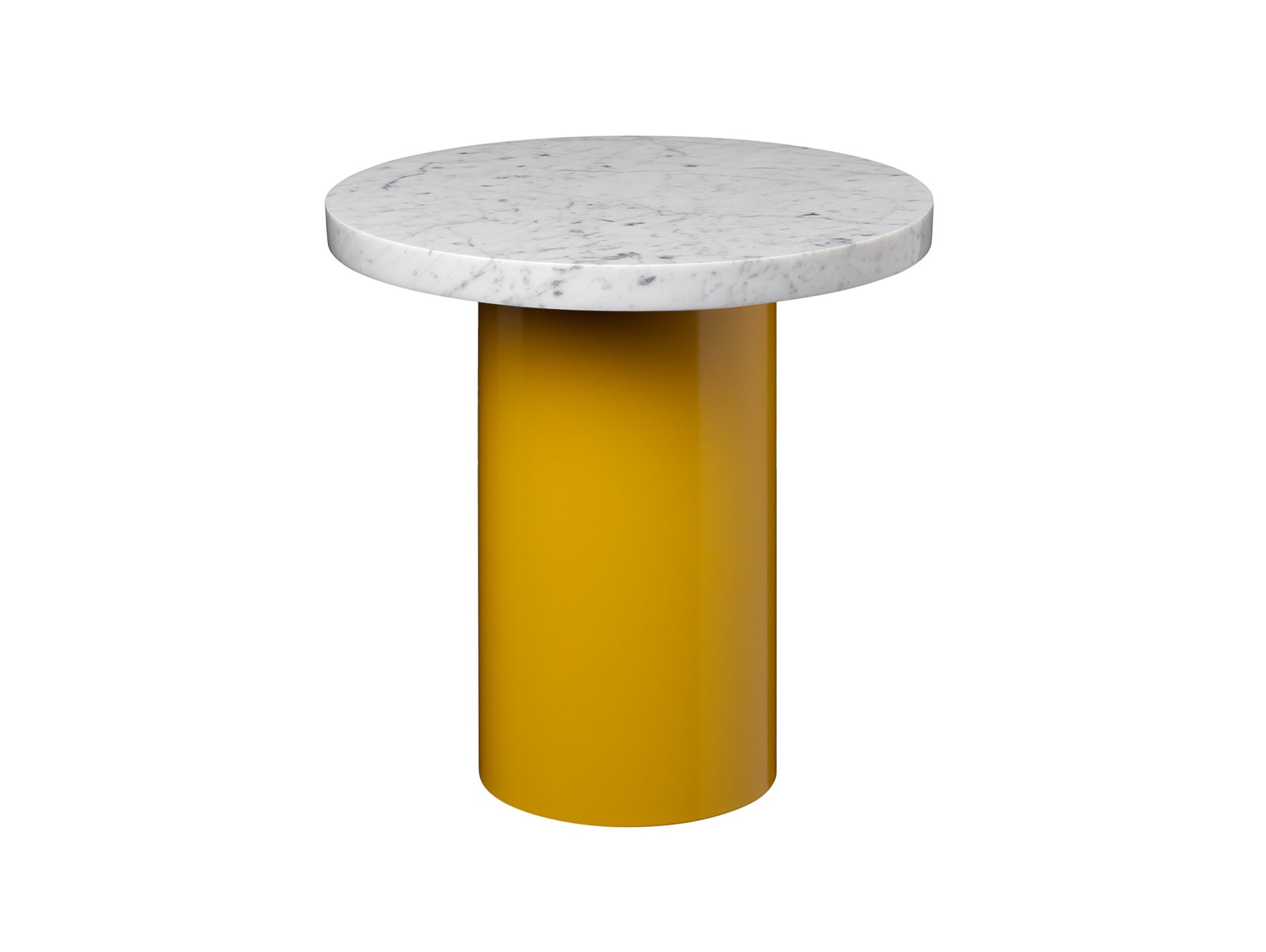 CT09 Enoki Side Table by e15 - (D 40 H 40 cm)  Bianco Carrara Marble Tabletop / Honey Yellow Steel Base