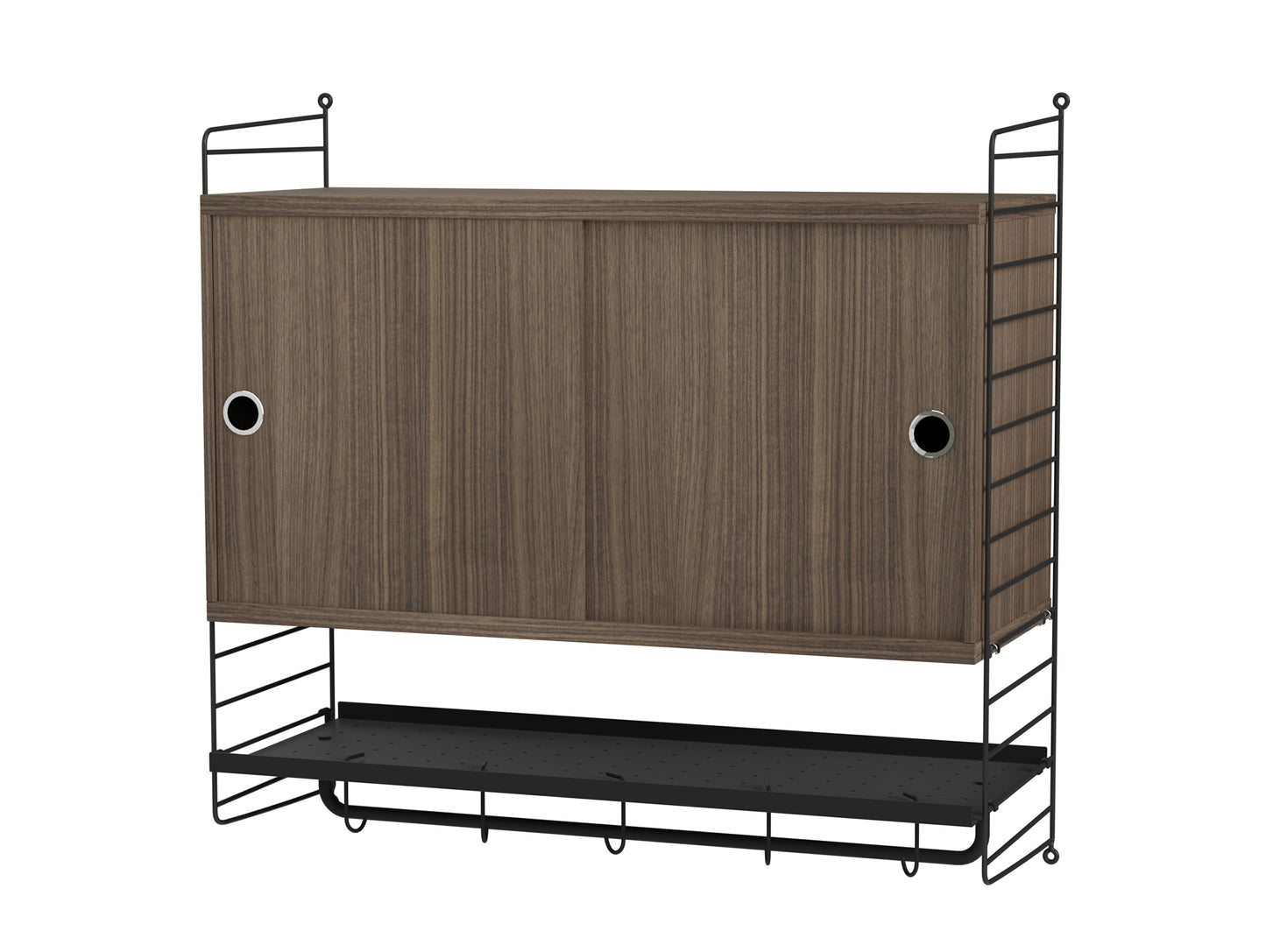 Bedroom Combination F by String - walnut / black panels