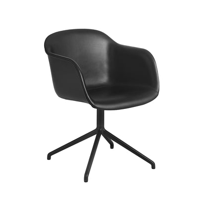 Black Silk Leather / Black Fiber Armchair Upholstered with Swivel Base by Muuto