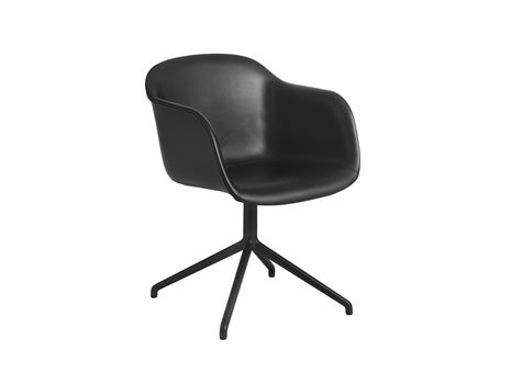 Black Silk Leather / Black Fiber Armchair Upholstered with Swivel Base by Muuto