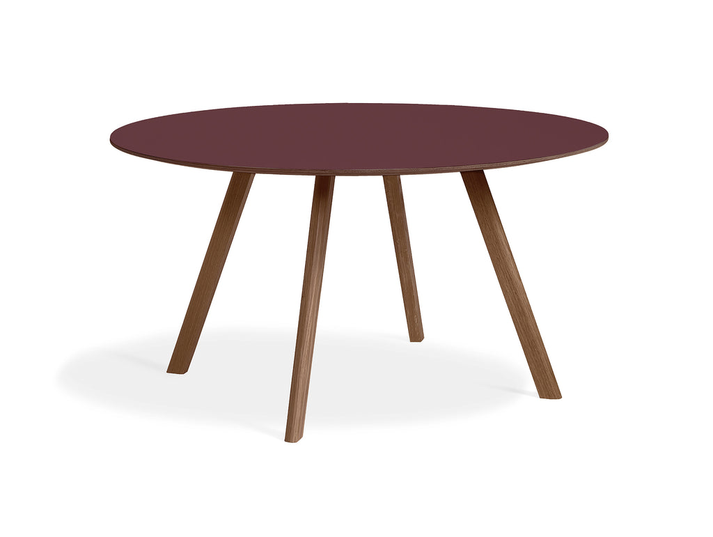 Lacquered Walnut / Burgundy Linoleum Copenhague Round Dining Table CPH25 by HAY
