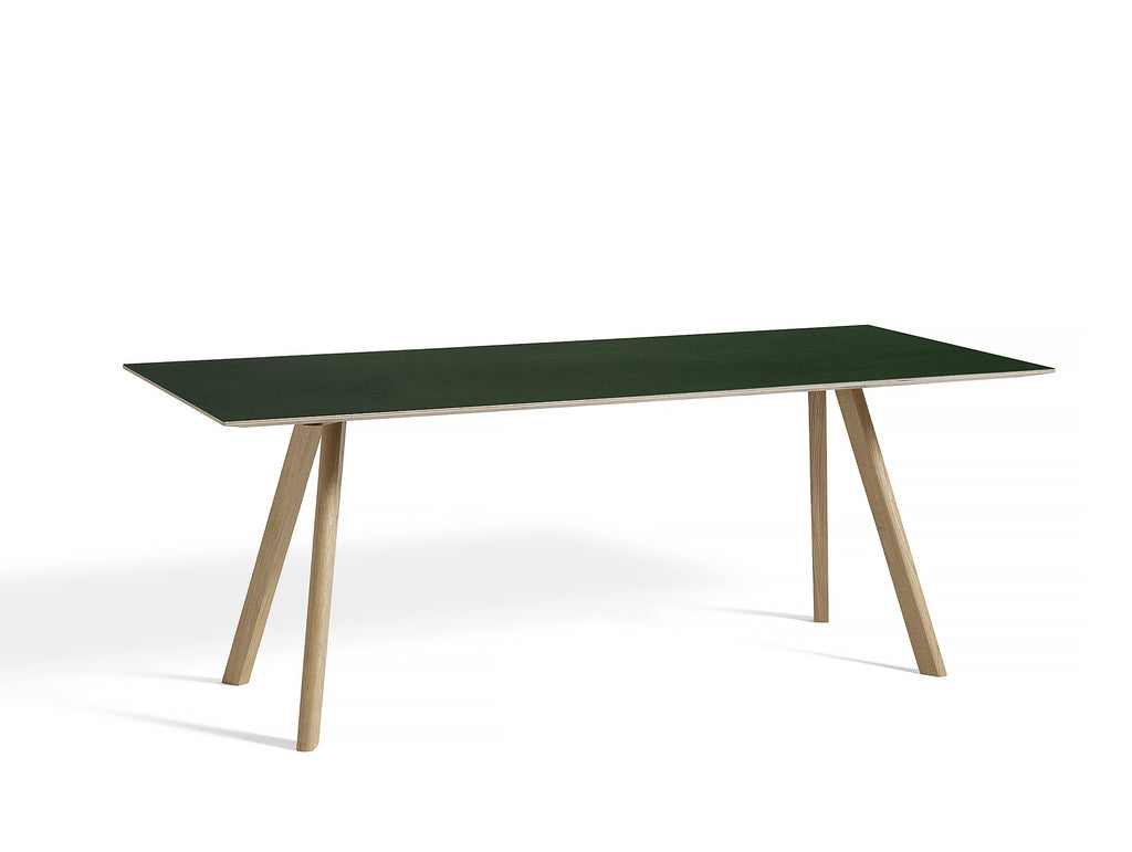 Copenhague Dining Table CPH30 by HAY / 90 x 200 cm / Green Linoleum top / Soaped Oak base.