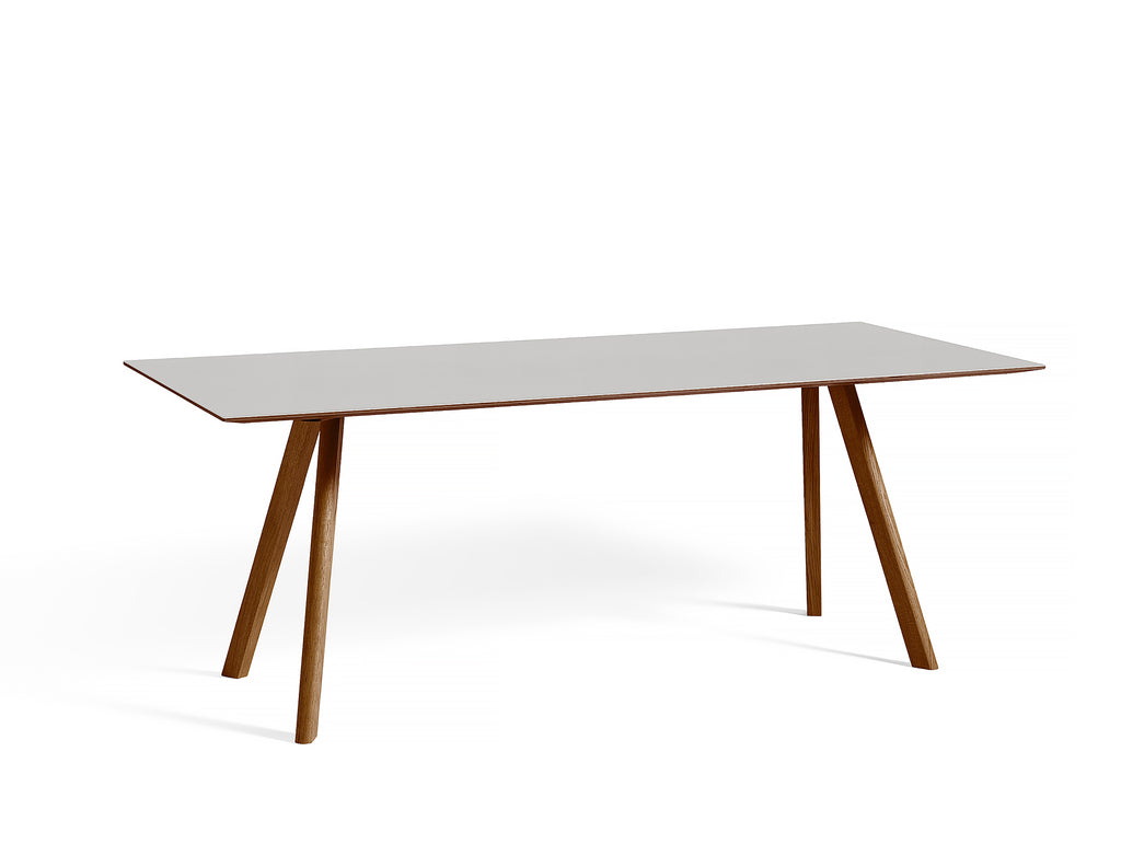 Copenhague Dining Table CPH30 by HAY / 90 x 200 cm / Pebble Grey linoleum top / Walnut base (water based lacquer).