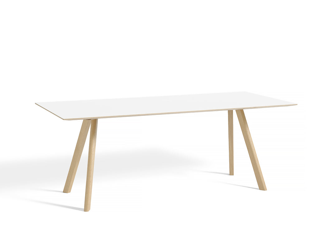 Copenhague Dining Table CPH30 by HAY / 90 x 200 cm / White laminate top / Oak base (water based lacquer).