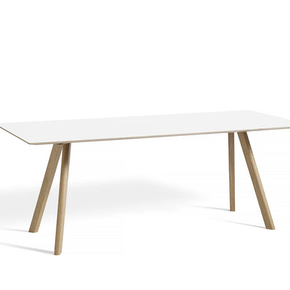Copenhague Dining Table CPH30 by HAY / 90 x 200 cm / White laminate top / Soaped oak base
