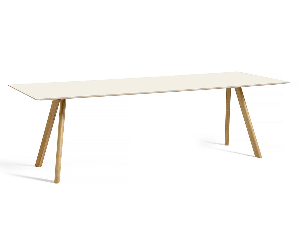 Copenhague Dining Table CPH30 by HAY / 90 x 250 cm / Off-white linoleum top / Oak base (water based lacquer).