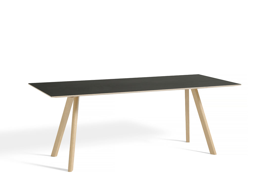 Copenhague Dining Table CPH30 by HAY / 90 x 200 cm / Black Linoleum top / Oak base (water based lacquer).
