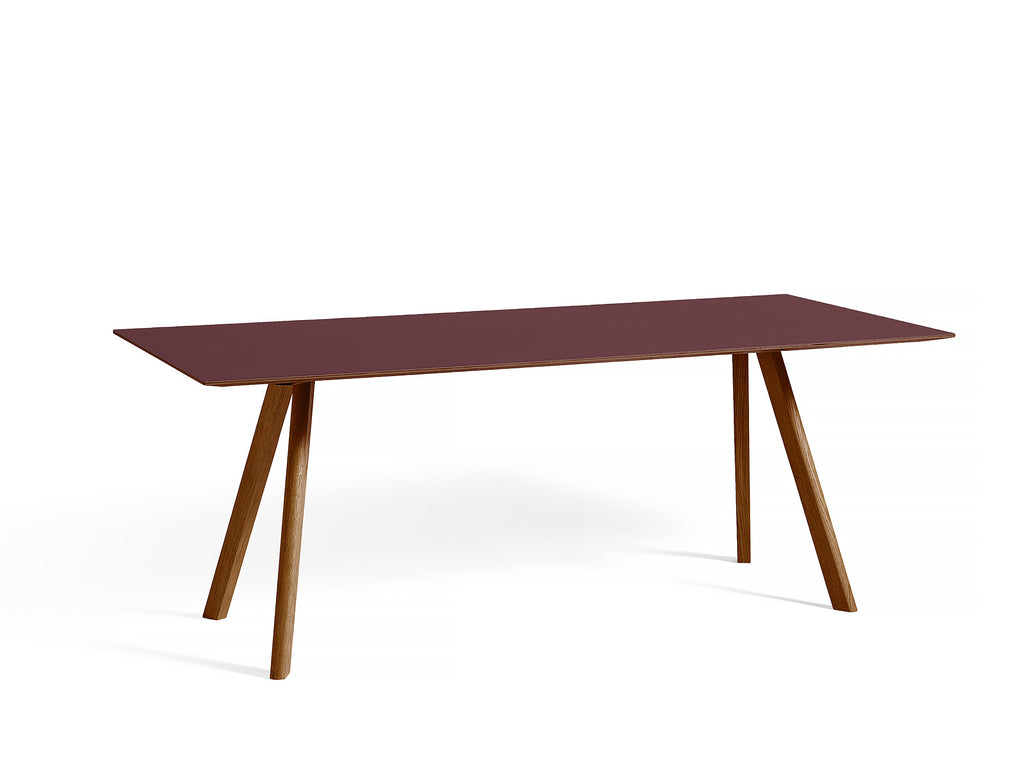 Copenhague Dining Table CPH30 by HAY / 90 x 200 cm / Burgundy linoleum top / Walnut base (water based lacquer).