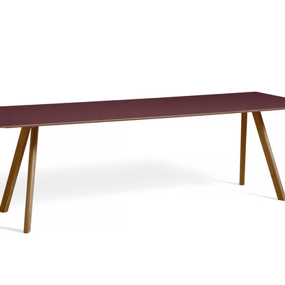 Copenhague Dining Table CPH30 by HAY / 90 x 250 cm / Burgundy linoleum top / Walnut base (water based lacquer).