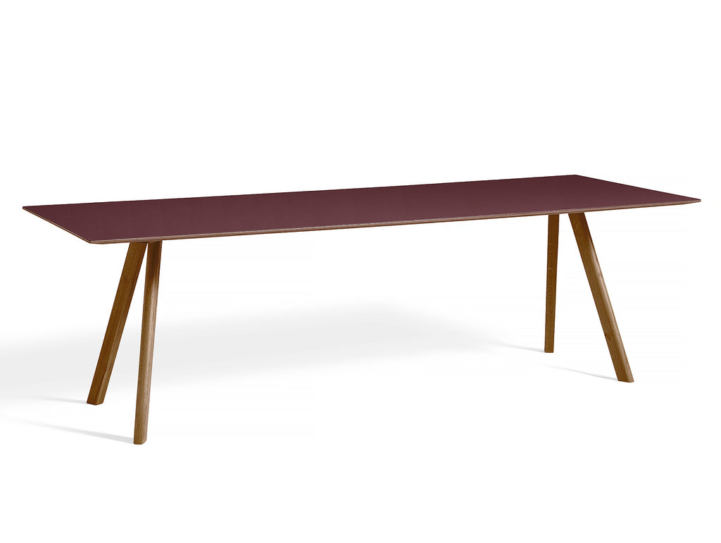 Copenhague Dining Table CPH30 by HAY / 90 x 250 cm / Burgundy linoleum top / Walnut base (water based lacquer).