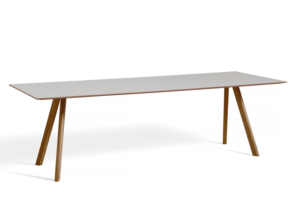 Copenhague Dining Table CPH30 by HAY / 90 x 250 cm / Pebble Grey linoleum top / Walnut base (water based lacquer).