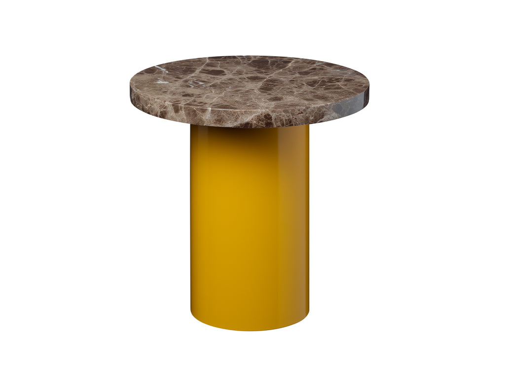 CT09 Enoki Side Table by e15 - (D40 H40 cm) Dark Emperador Marble Tabletop / Honey Yellow Steel Base