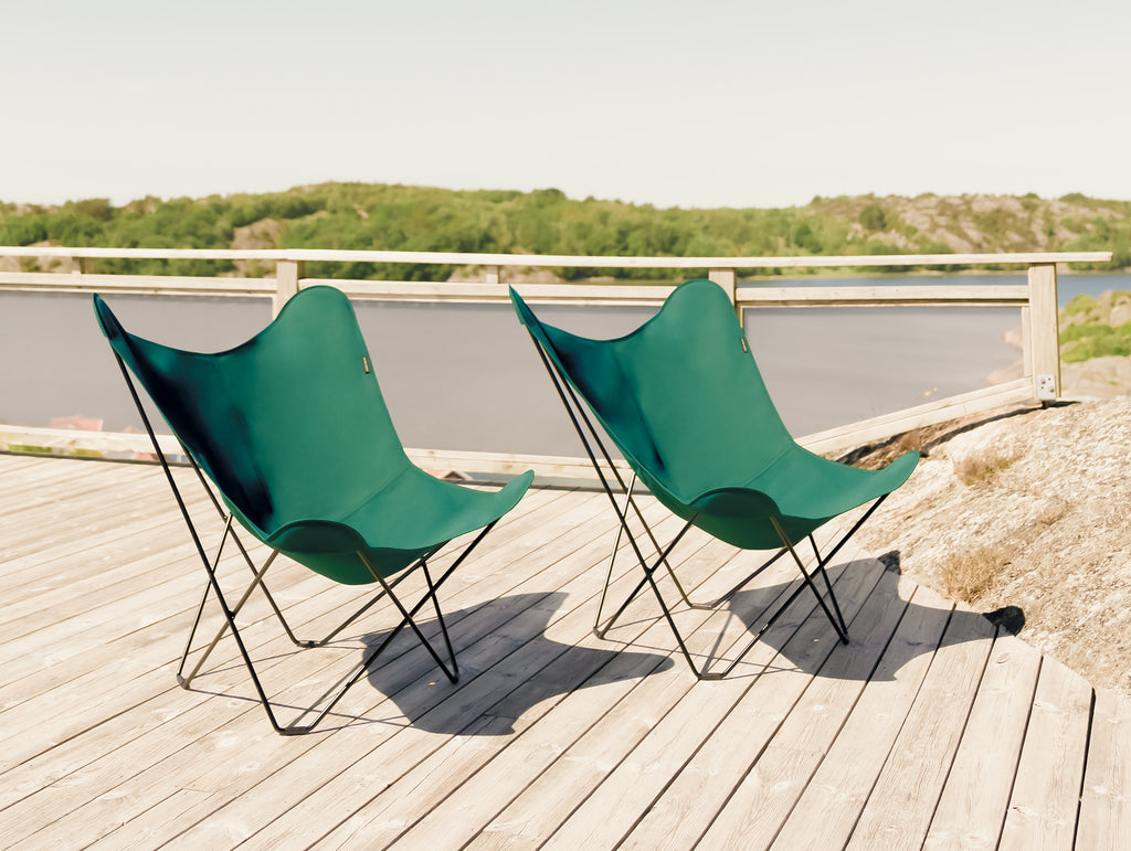 Sunshine Mariposa Butterfly Chair by Cuero - Zinc Coated Black Steel Frame / Forest Green Cover