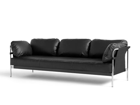 HAY Can Sofa, 3-Seater, Chrome frame, Black Outer, Black Silk Leather