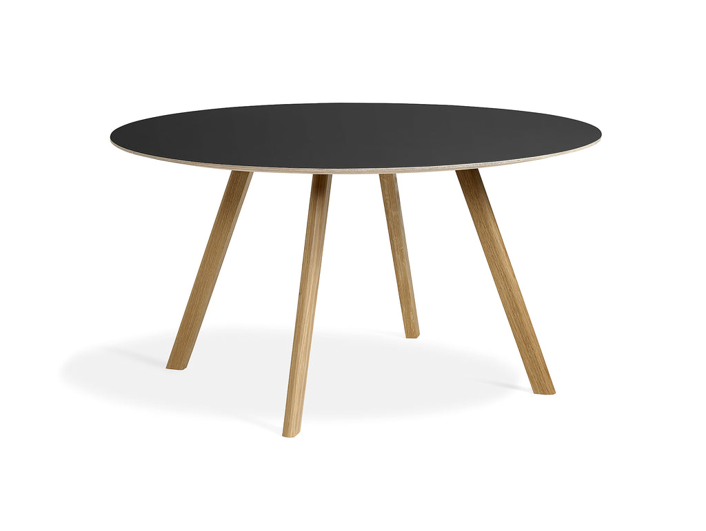 Clear Lacquered Oak Black Linoleum Copenhague Round Dining Table CPH25 by HAY