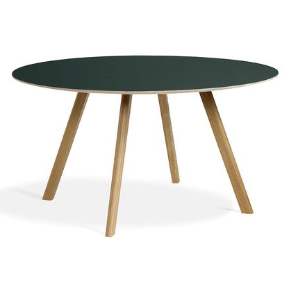 Clear Lacquered Oak Green Linoleum Copenhague Round Dining Table CPH25 by HAY