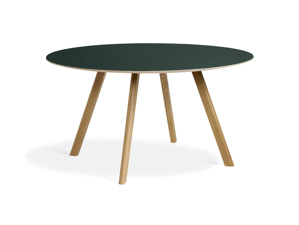 Clear Lacquered Oak Green Linoleum Copenhague Round Dining Table CPH25 by HAY