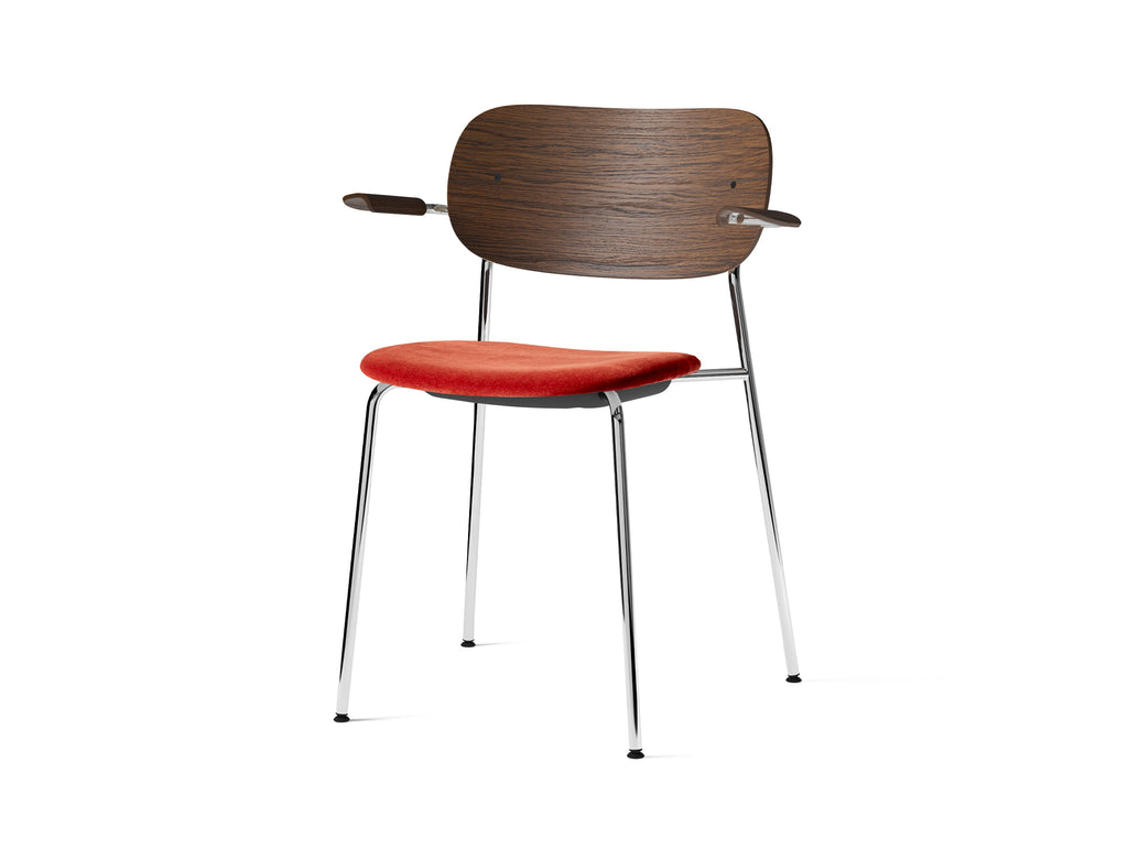 Co Dining Chair Upholstered by Menu - With Armrest / Chromed Steel / Dark Oak / City Velvet 062