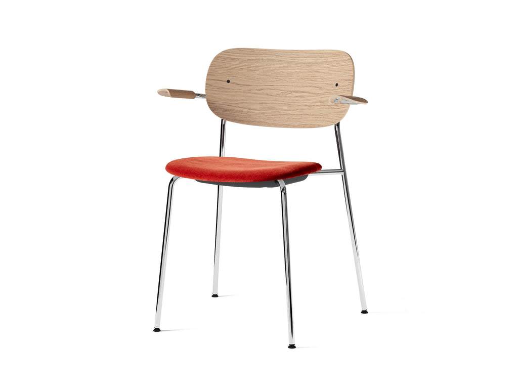 Co Dining Chair Upholstered by Menu - With Armrest / Chromed Steel / Natural Oak / City Velvet 062