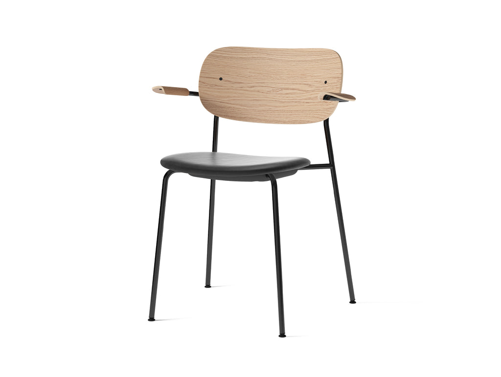 Co Dining Chair Upholstered by Menu - With Armrest / Black Powder Coated Steel / Natural Oak / Dakar Black Leather