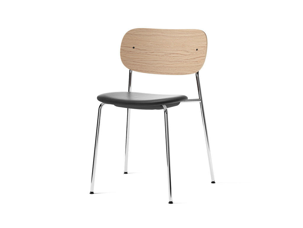 Co Dining Chair Upholstered by Menu - Without Armrest / Chromed Steel / Natural Oak / Dakar Black Leather
