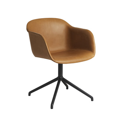 Cognac Silk Leather / Black Fiber Armchair Upholstered with Swivel Base by Muuto