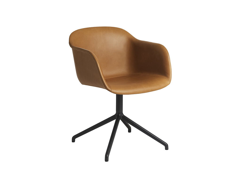 Cognac Silk Leather / Black Fiber Armchair Upholstered with Swivel Base by Muuto
