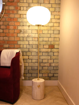JWDA Floor Lamp by Menu - Travertine Base / Brushed Brass Stem