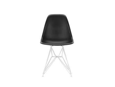 Eames DSR Plastic Side Chair (New Height) in Deep Black with White Base by Vitra