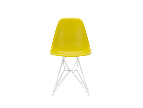 Eames DSR Plastic Side Chair (New Height) in Mustard with White Base by Vitra