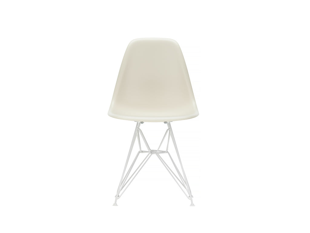 Eames DSR Plastic Side Chair (New Height) in Pebble with White Base by Vitra