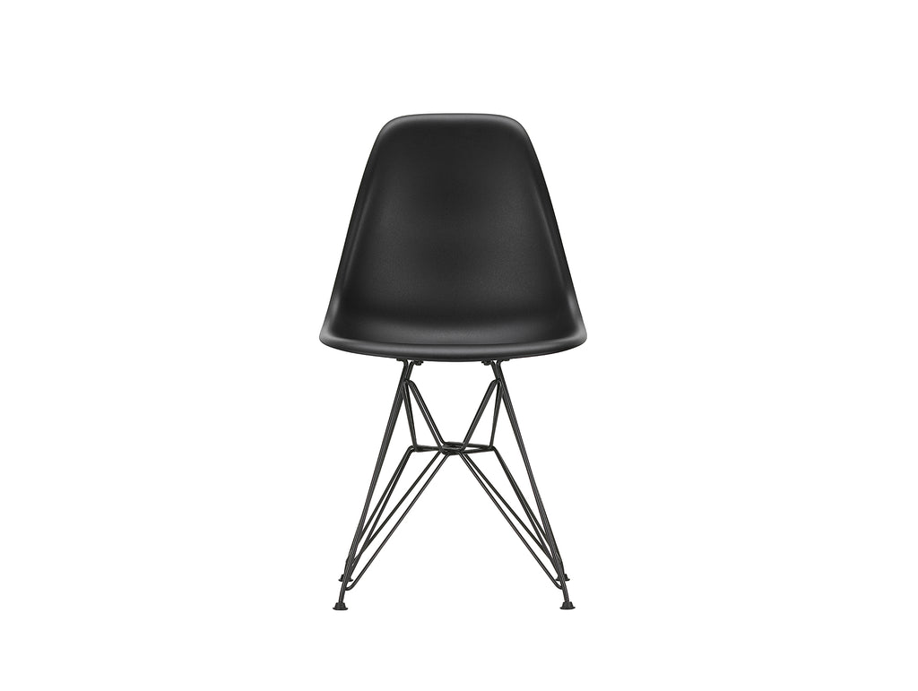 Eames DSR Plastic Side Chair (New Height) in Deep Black with Basic Dark Base by Vitra