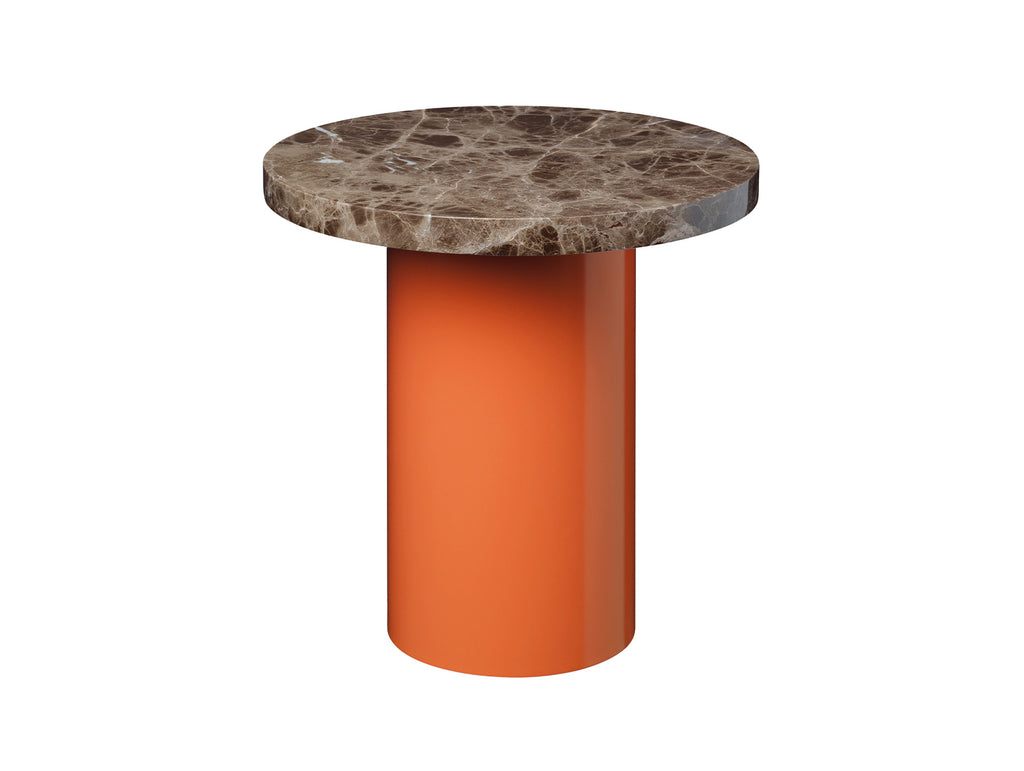CT09 Enoki Side Table by e15 - (D40 H40 cm) Dark Emperador Marble Tabletop / Pure Orange  Steel Base