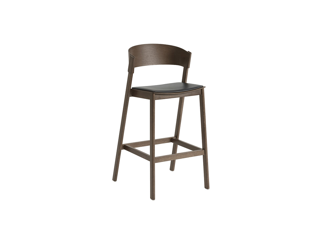 Cover Bar Stool Upholstered by Muuto - Dark Stained Oak / Black Silk Leather 