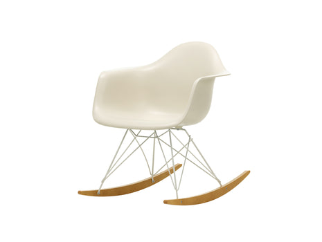 Eames RAR Plastic Armchair in Pebble with White Base and Golden Maple Rockers by Vitra