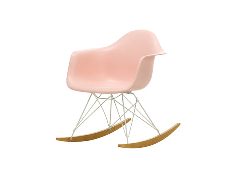 Eames RAR Plastic Armchair in Pale Rose with White Base and Golden Maple Rockers by Vitra