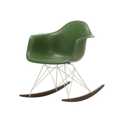 Eames RAR Plastic Armchair in Forest with White Base and Dark Maple Rockers by Vitra