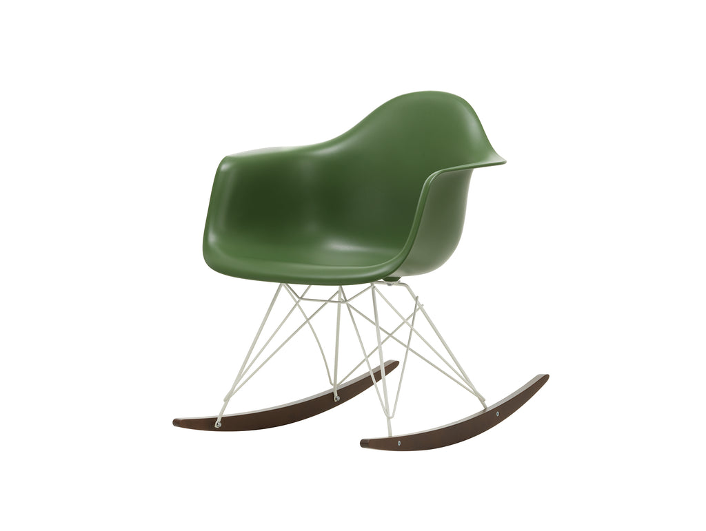 Eames RAR Plastic Armchair in Forest with White Base and Dark Maple Rockers by Vitra