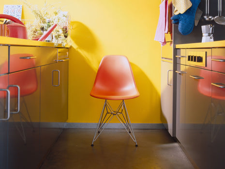 Eames DSR Plastic Side Chair (New Height) in Poppy Red with Chrome Base by Vitra