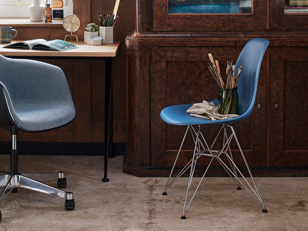 Eames DSR Plastic Side Chair by Vitra - Sea Blue Shell, Basic Dark Base