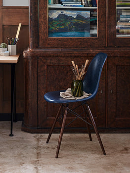 Eames Fiberglass Side Chairs by Vitra - Navy Blue / Dark Maple