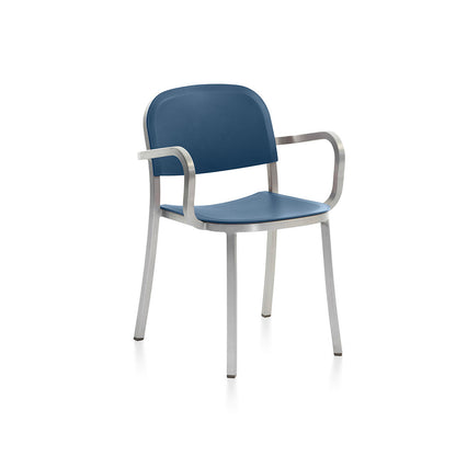 1 Inch Armchair by Emeco - Hand Brushed Aluminium / Blue