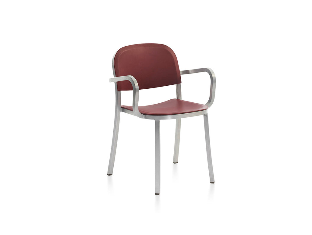 1 Inch Armchair by Emeco - Hand Brushed Aluminium / Bordeaux