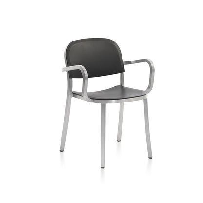 1 Inch Armchair by Emeco - Hand Brushed Aluminium / Dark Grey