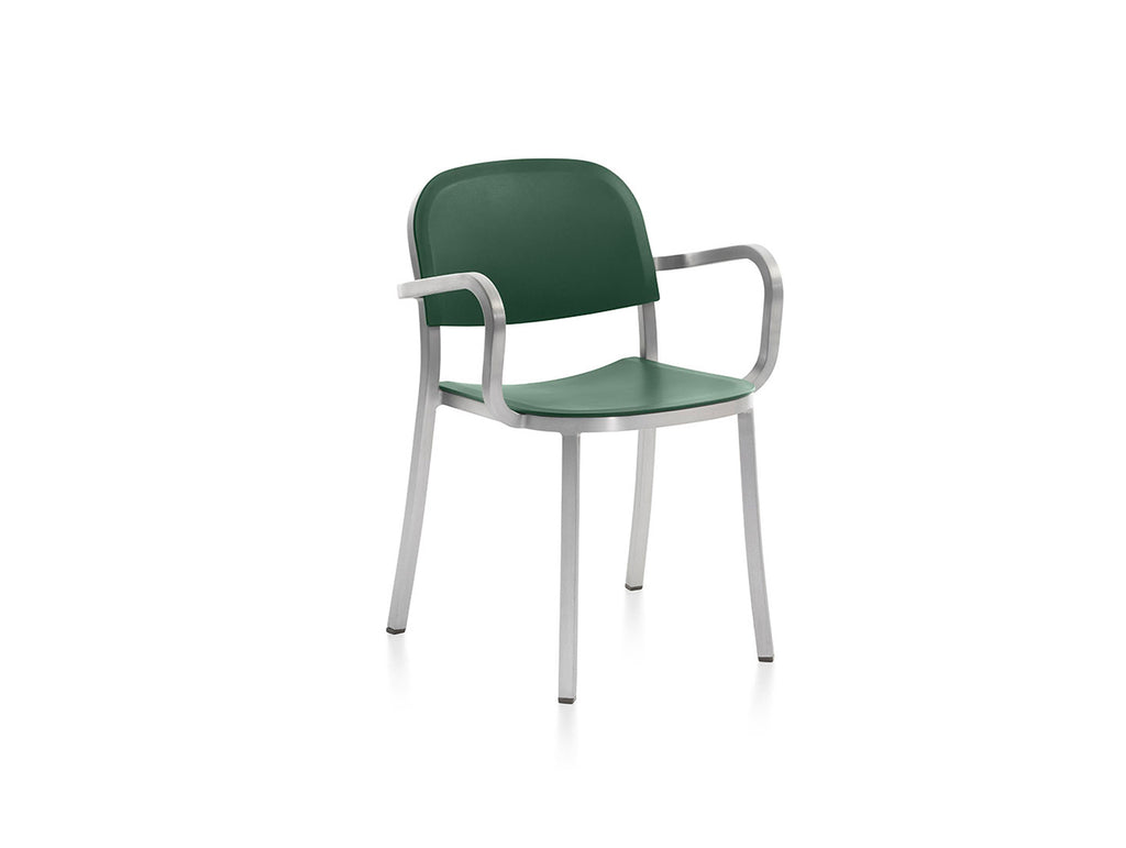 1 Inch Armchair by Emeco - Hand Brushed Aluminium / Green