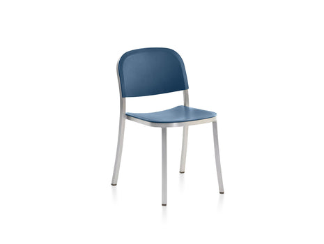 1 Inch Side Chair by Emeco - Hand Brushed Aluminium / Blue